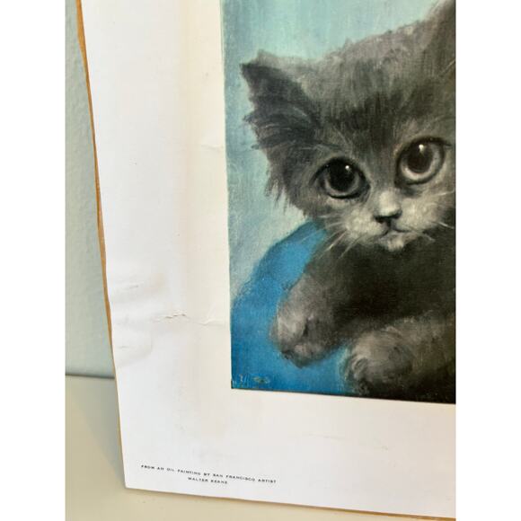 Vtg Print Girl And Her Cat 1961 Margaret Keane Big Eye No Frame 15x12” - Picture 6 of 11